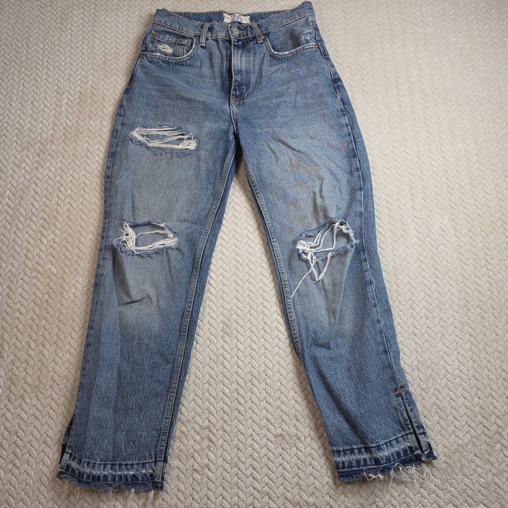 We The Free Free People Distressed High Rise Straight Leg Jeans Blue Size 26